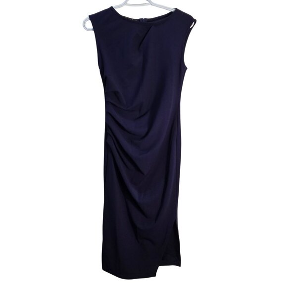 NWOT | Navy Blue Sleeveless Ruched Side Slit Bodycon Midi Dress | Small - Picture 1 of 7